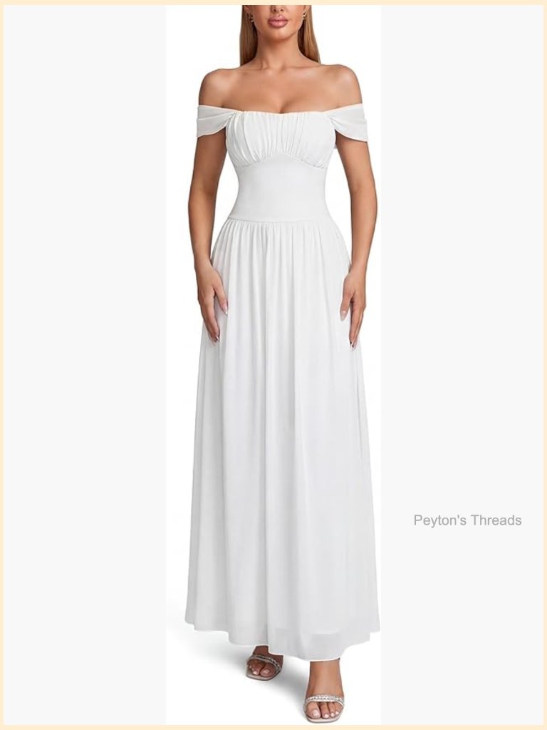Off The Shoulder Maxi Dress A-Line Flowy Long Formal Summer Wedding Guest Dress